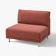 An UPPÅKRA sofa module in reddish-orange fabric with polished metal legs, designed for comfortable and stylish seating.