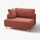 UPPÅKRA red-orange sofa, modern design with soft curves, raised legs, and striped fabric.