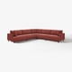 Red l-shaped UPPÅKRA sectional sofa with dark wooden legs, cosy cushions, modern minimalist design, perfect for family lounging.