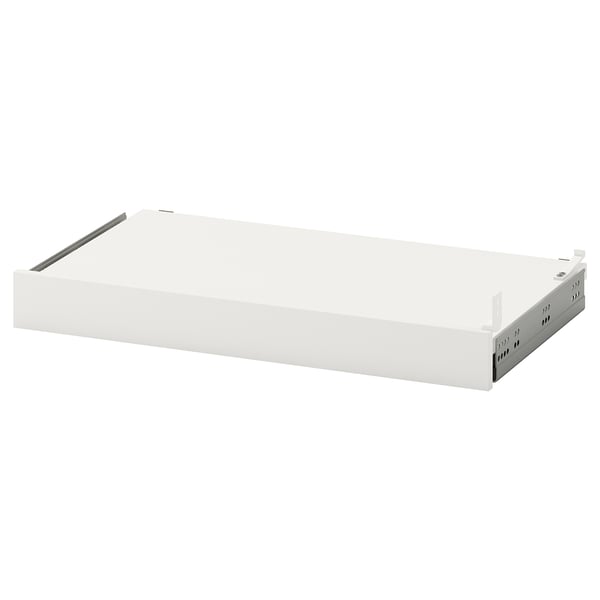A white UTRUSTA pull-out shelf with galvanised steel runners, designed for kitchen storage.