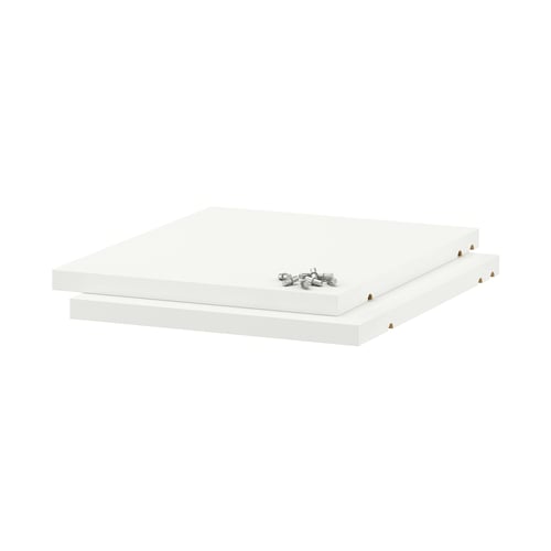 Two ikea UTRUSTA shelves, white melamine, 18mm thick, stack/mount with screws.