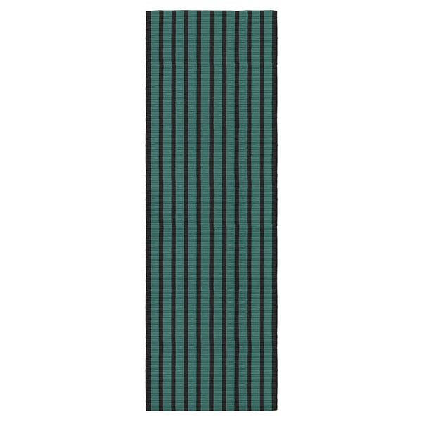 VÄGSKYLT: blue-green & black striped cotton rug, rectangular, flat weave.