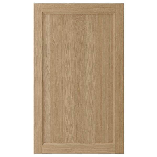 VEDHAMN oak wood cabinet door; natural, rectangular, solid oak frame, veneer panel.