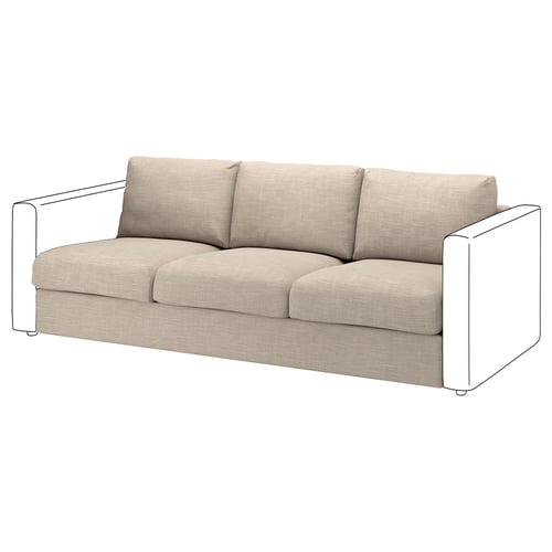 VIMLE sofa: 3-seat light brown, fabric, rectangular, minimalist design.