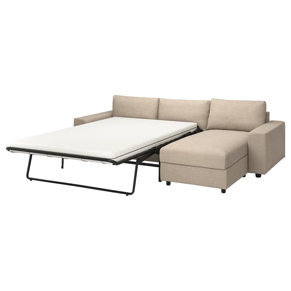 VIMLE sleeper sofa, beige. Modern design, l-shaped, with pull-out bed and storage.