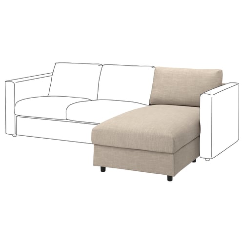 VIMLE sofa, beige, textile, three-seater with adjustable chaise.