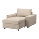 Modern beige VIMLE chaise lounge. Beige woven cotton blend. Storage underneath, armrests on one side, backrest support.