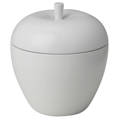 White VINTERFINT apple-shaped container with lid. Modern design, matte finish. Made from painted steel.