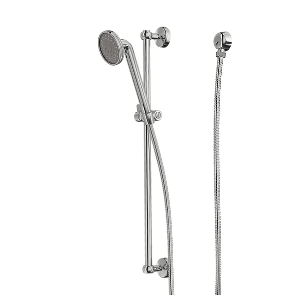A VOXNAN shower system: chrome-plated, featuring a handheld showerhead with a rail and flexible bracket.