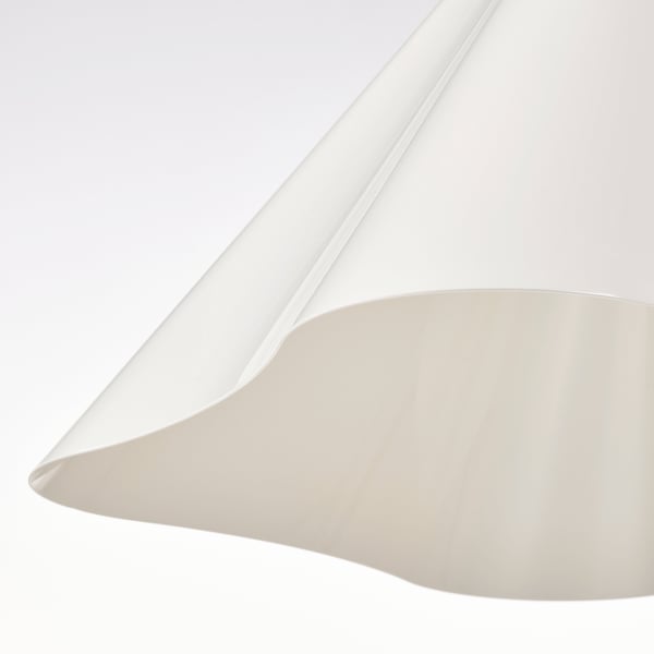 Modern pendant lamp with asymmetrical design, featuring smooth, curved white plastic shade.
