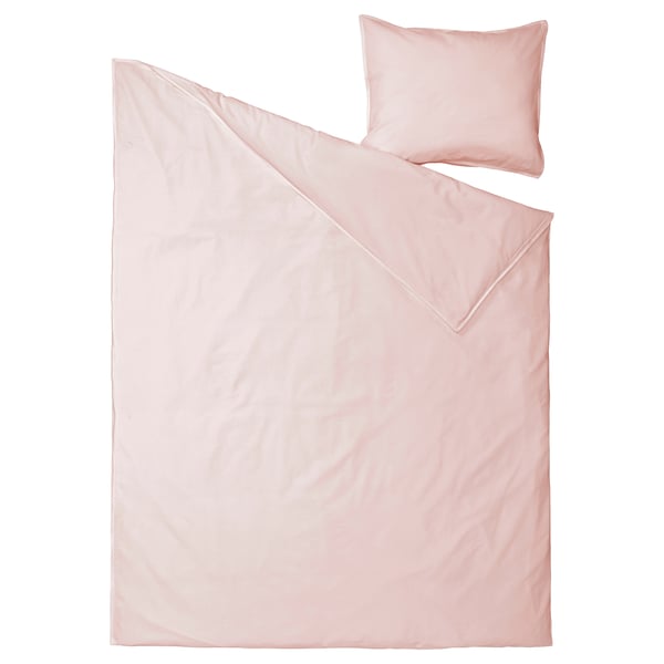 Flat pink bedding set with pillow, soft cotton.