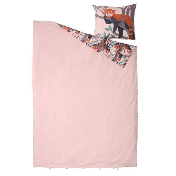 ALPTALL Duvet cover and pillowcase, pink/red panda pattern, 150x200/50x60 cm