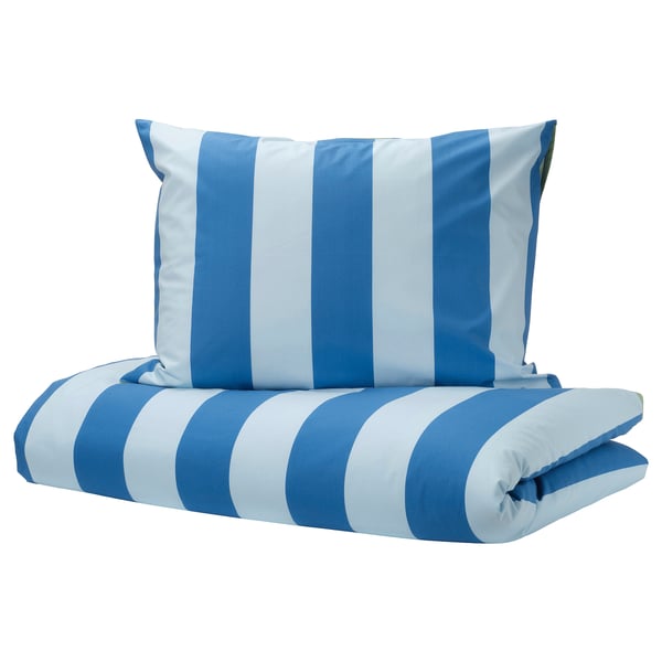 BARNDRÖM Duvet cover and pillowcase, blue green/stripe pattern, 150x200/50x60 cm