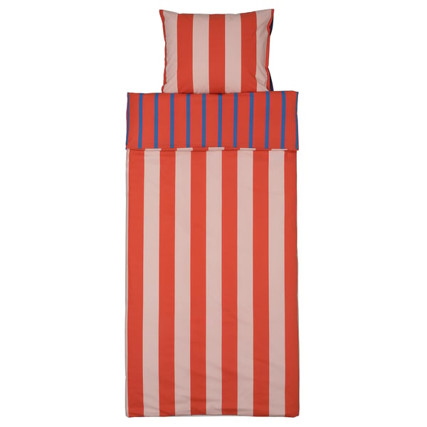 BARNDRÖM Duvet cover and pillowcase, pink red/stripe pattern, 150x200/50x60 cm