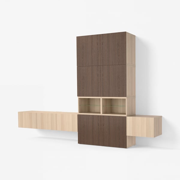 BESTÅ Media storage combination, white stained oak effect Lappviken/Björköviken brown, 360x42x231 cm