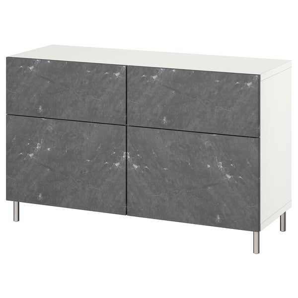 BESTÅ sideboard, white with grey marble doors, two shelves, two drawers.