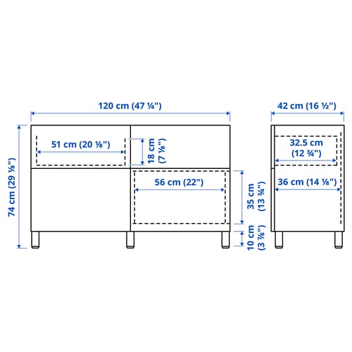 Illustration with measurements for the product: BESTÅ.