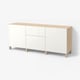 BESTÅ Storage combination with drawers, white stained oak effect/Selsviken/Stubbarp high-gloss/white, 180x42x74 cm