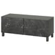 A sleek black ikea BESTÅ tv bench with marble effect panels and minimalist design.