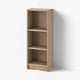 BILLY: light brown bookcase, three empty shelves, simple design.