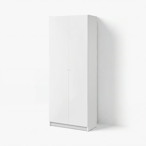 A white BILLY bookshelf, a modern minimalist design with a tall rectangular shape and flat surfaces for storage.