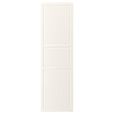 The BODBYN door is off-white, rectangular with bevelled panels, and smooth lacquered finish.