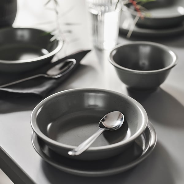 DAGGASTER Deep plate, dotted/grey, 19 cm