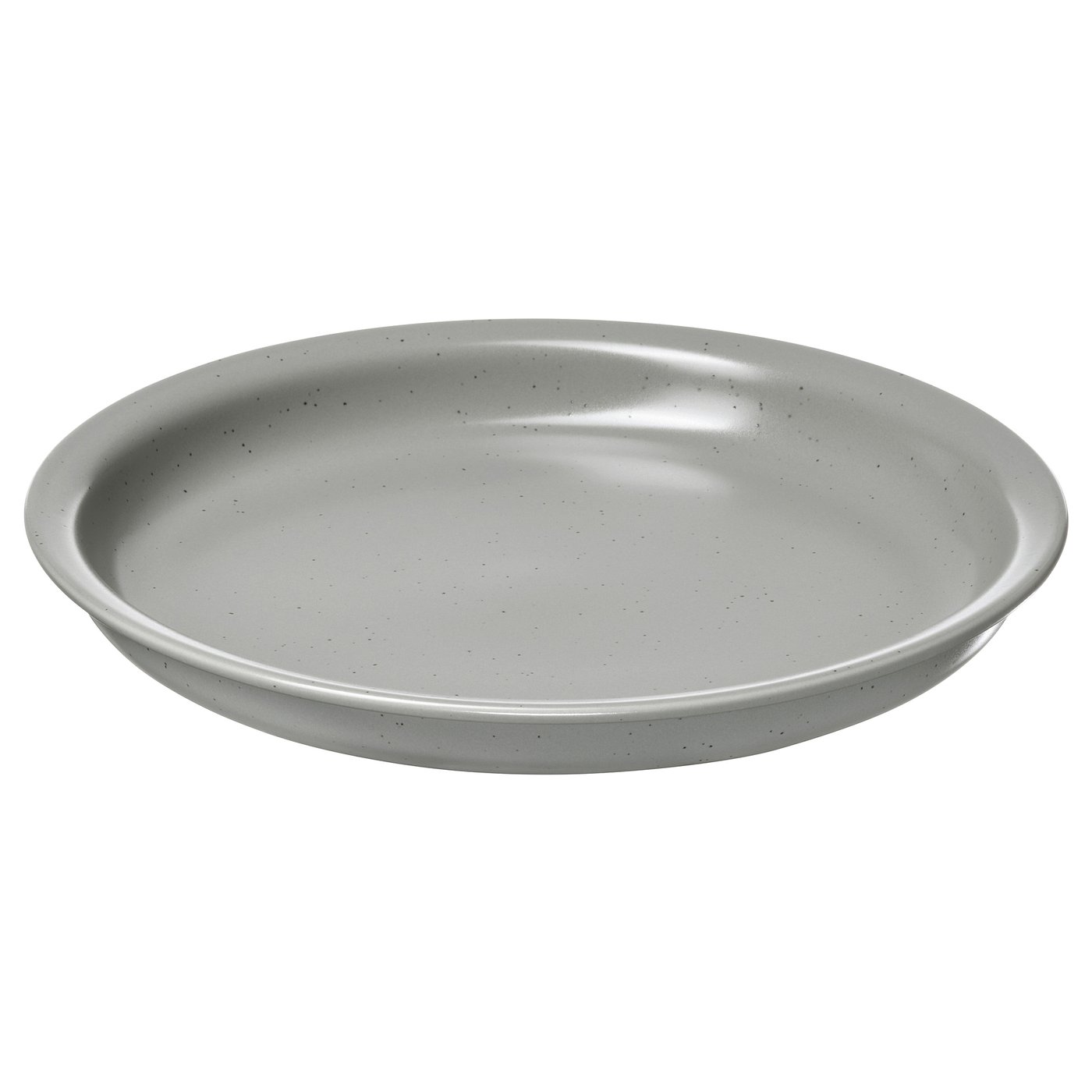 DAGGASTER grey stoneware plate, semi-matte, speckled design, round shape.