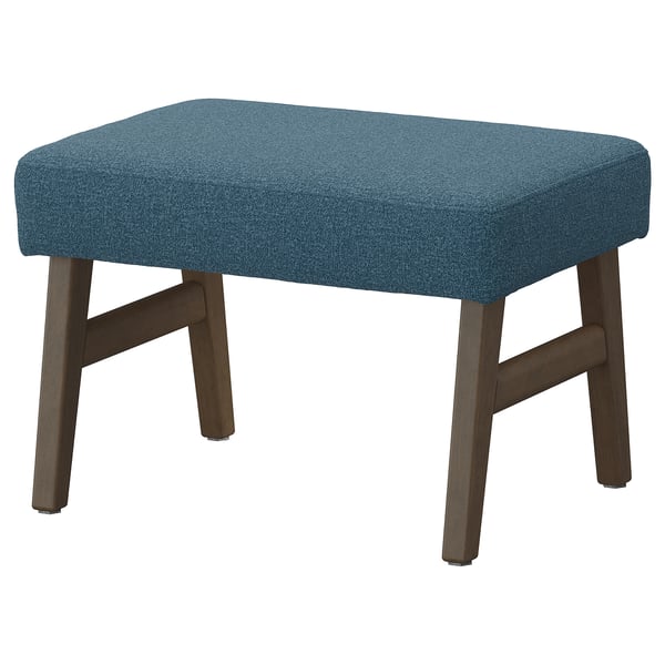 EKENÄSET Footstool, walnut effect/Axvall dark grey-blue