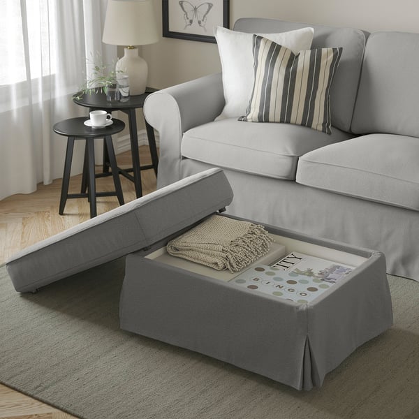 EKTORP Footstool with storage, Tallmyra black/white