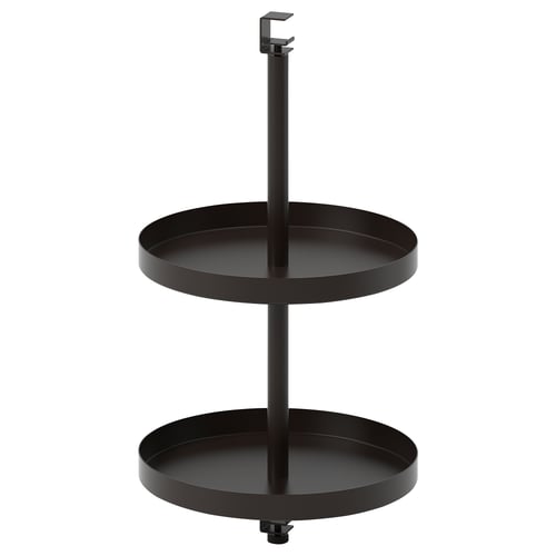 A black ENHET 2-tier rotating storage shelf with round trays and a central support rod. Modern and practical for organising kitchen or bathroom items.
