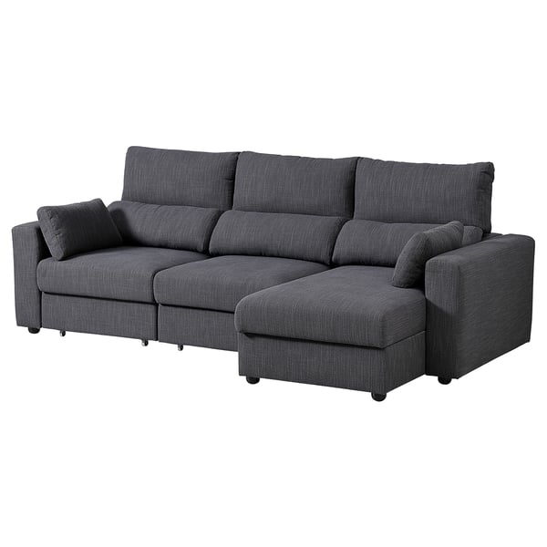 Grey ESKILSTUNA sofa, comfy & adjustable design with high back, fabric & wooden structure.