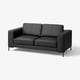 FULLERÖ black leather sofa, modern design with metal legs, two-seat.