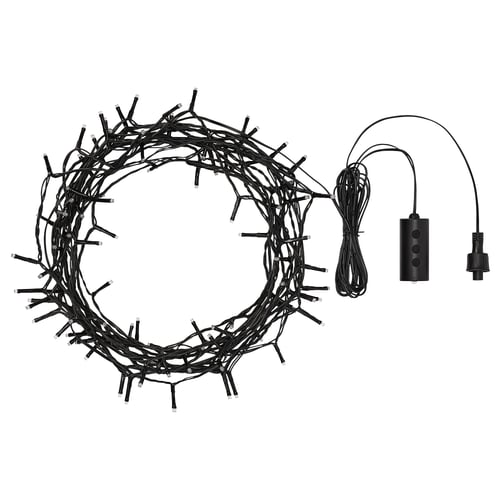 Image shows GETKÅL black string lights with remote, ideal for outdoor decoration.