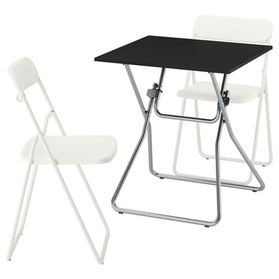 GUNDE / VIHALS Table and 2 folding chairs, folding black/white, 67x67 cm