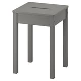 HAUGA grey pine stool, rectangular seat, cut-out handle, stackable.