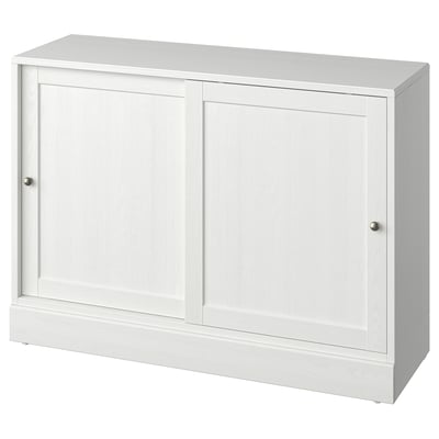 HAVSTA white sideboard, pine wood, rectangular, sliding doors, rustic design.