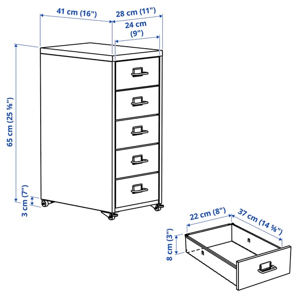 HELMER Drawer unit on castors, white, 28x65 cm
