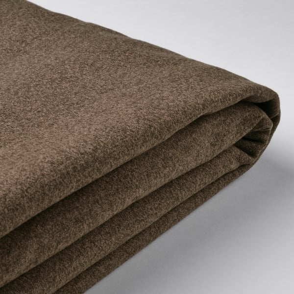 Folded brown fabric, neatly stacked, showcasing smooth texture and high quality.