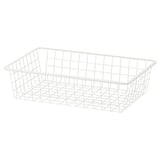 HJÄLPA white wire basket, rectangular, mesh design, steel.