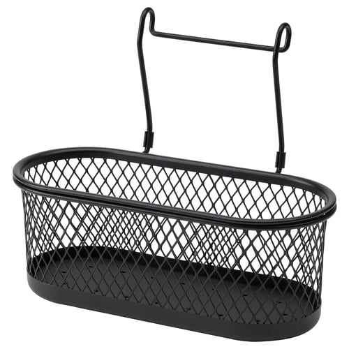 Black HULTARP hanging organiser, oval with mesh design, steel & plastic, hooks on top.