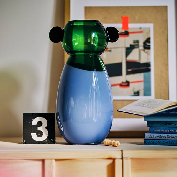 IKEA PS 2026 Vase, glass/blue/green, 38 cm