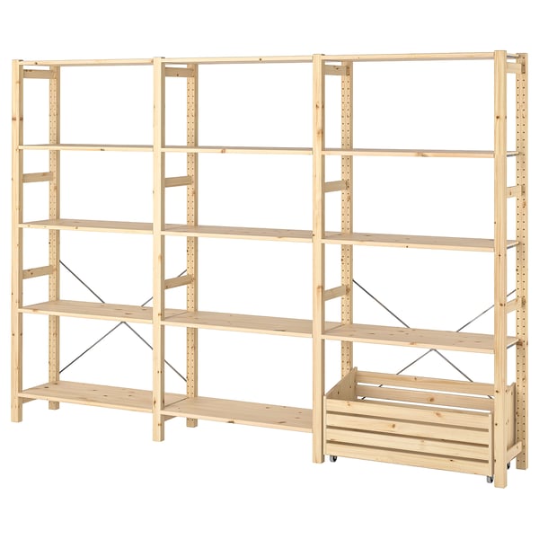 IVAR pine shelf unit, light wood, rectangular, sturdy design.