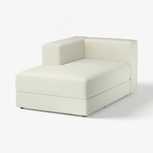 JÄTTEBO off-white chaise lounge. Modern, minimalist, angular design. Soft boucle fabric cover. Ideal for relaxation.