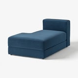 A blue, modern sectional sofa named JÄTTEBO in deep textured, recycled polyester corduroy. It a simple, comfortable design.