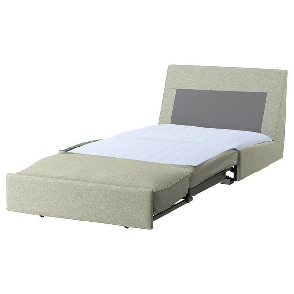 KIVIK sofa-bed, light gray, modern minimalist design, convertible seat, upholstered in durable fabric.