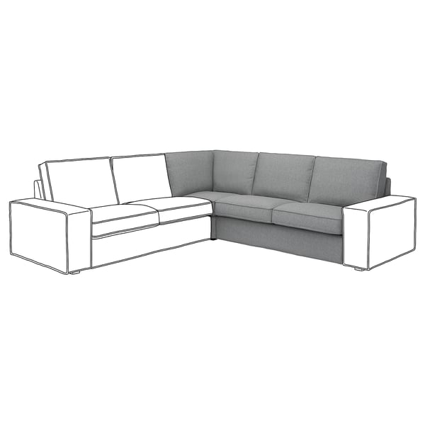 Line drawing of a gray KIVIK sectional sofa with clean lines and cushioned seats.