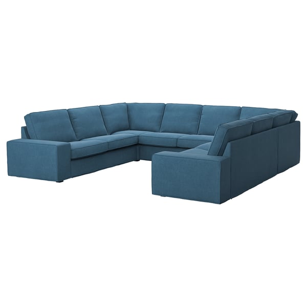 Blue KIVIK sectional sofa, curved, comfortable for multiple.