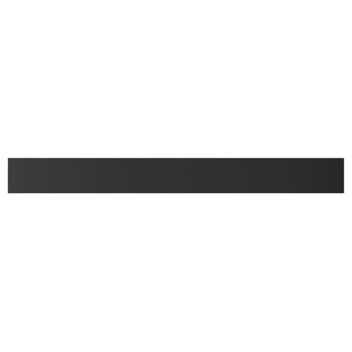 Black KNIVSHULT drawer front, sleek handle-free design, rectangular, made of plastic and particleboard.