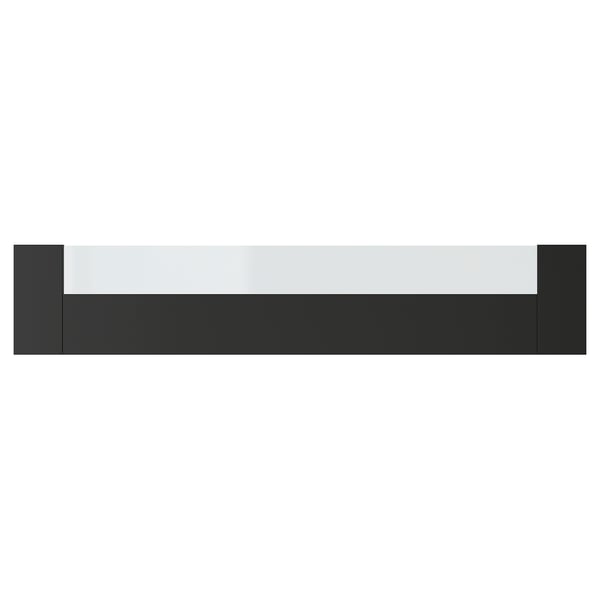 KNIVSHULT drawer front, black, sleek with glass panel.
